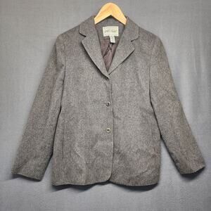 Vintage Lord & Taylor Jacket Blazer Womens 8 P Grey Wool Cashmere Classic Career